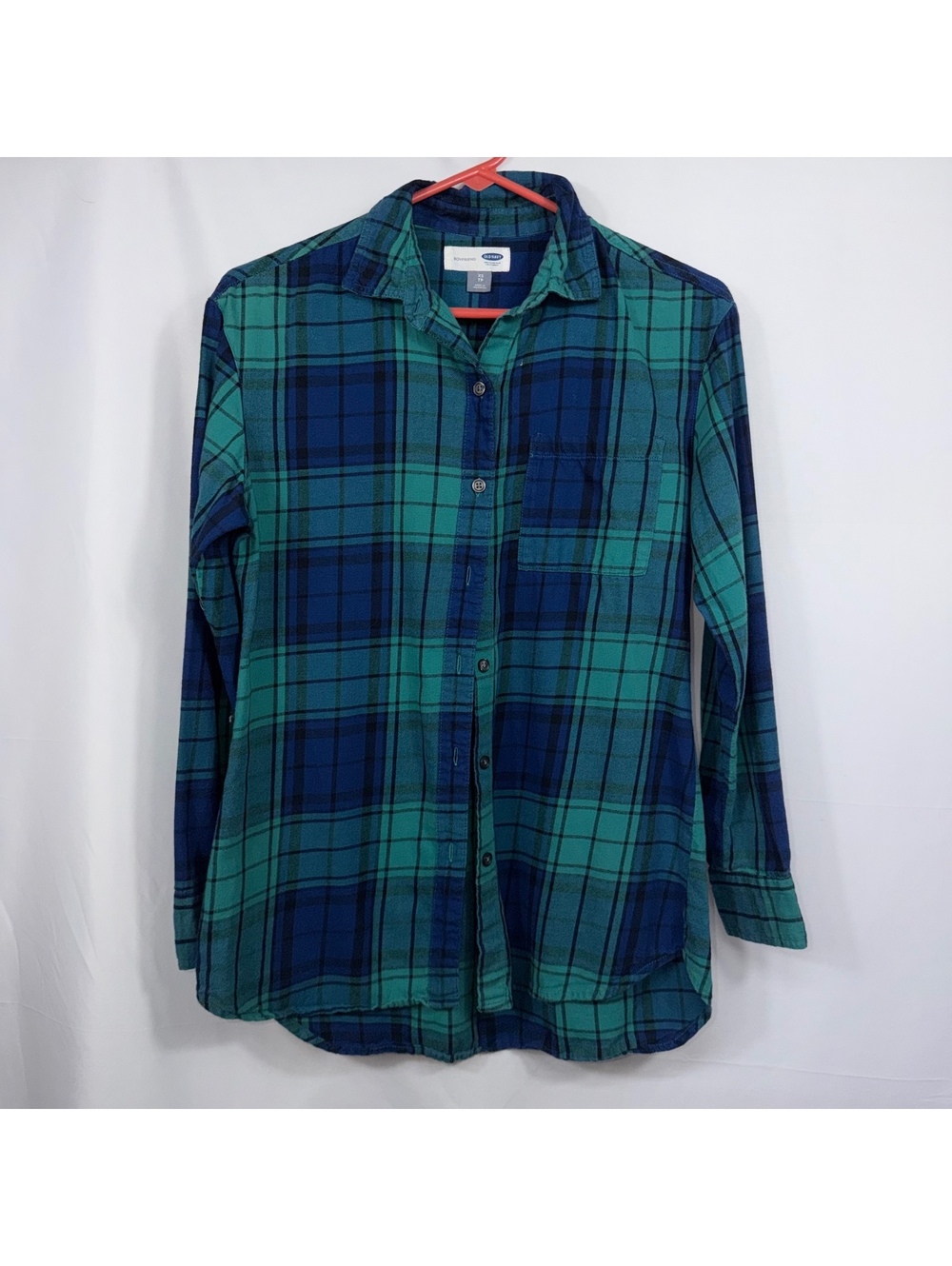 Old Navy Boyfriend Plaid Shirt Women’s XS Green Blue